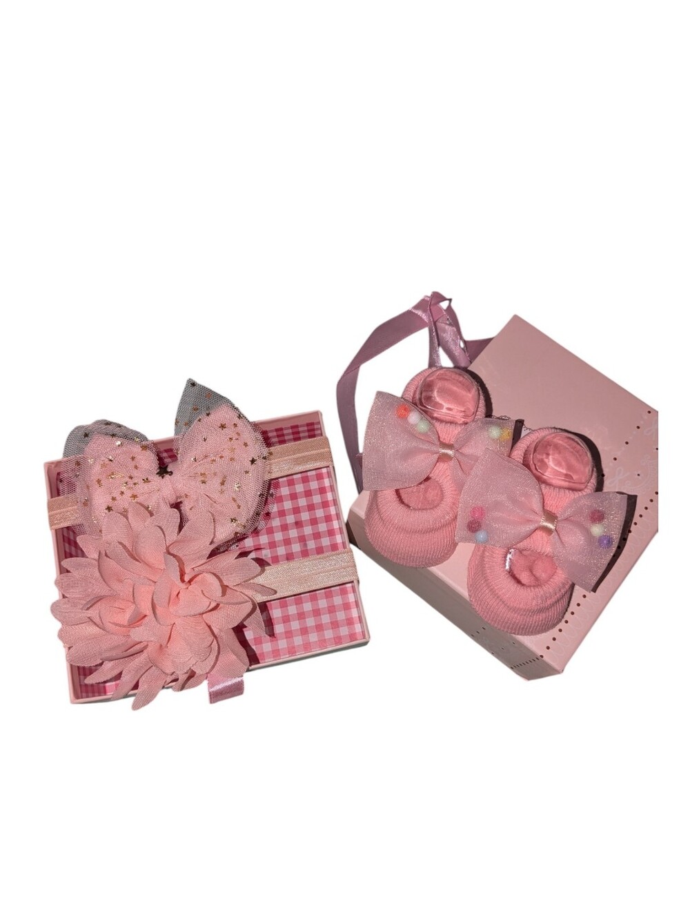Baby Peach Bow Headband & Booties Gift Set for Girls